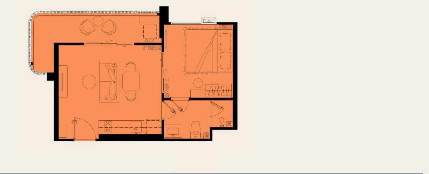 1 bedroom L floor plan