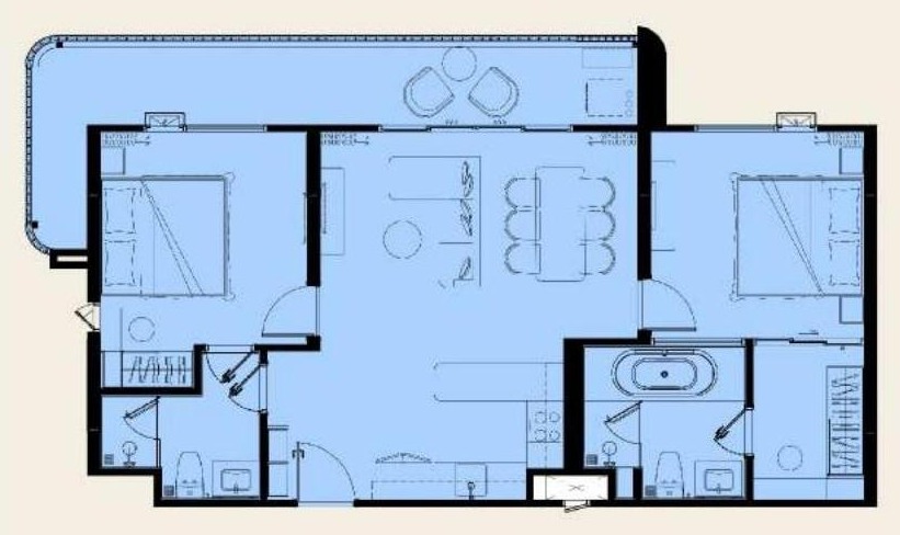 2 bedroom L floor plan