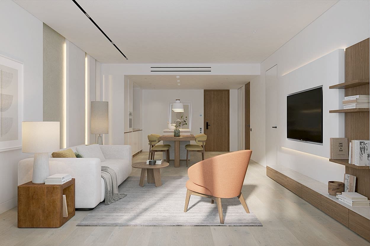 Living area of the 1-bedroom unit