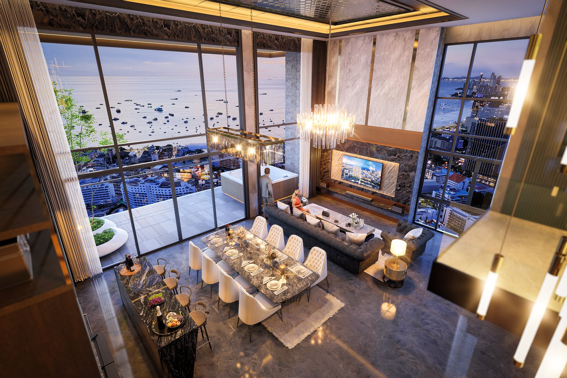 Living and dining area, duplex penthouse